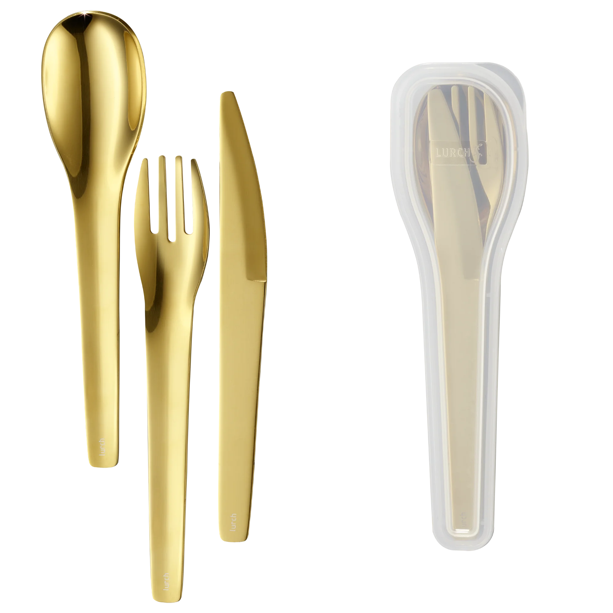 Bestickset To-Go rostfritt stål/guld med förvaringsbox - Lurch