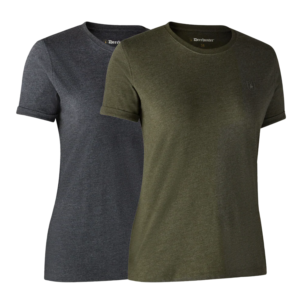 Dam Basis 2-pack T-shirt Adventure - Grön Melange - Deerhunter