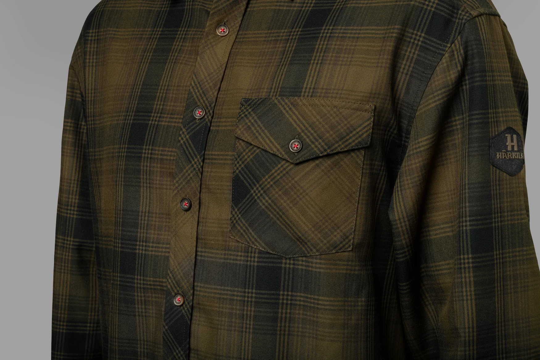 Driven Hunt flanellskjorta - Olive green check - Härkila - Image 4
