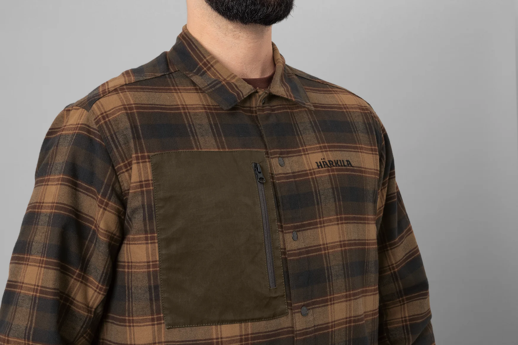 Eirik vändbar skjortjacka Dark warm olive/Burgundy - Härkila - Image 8