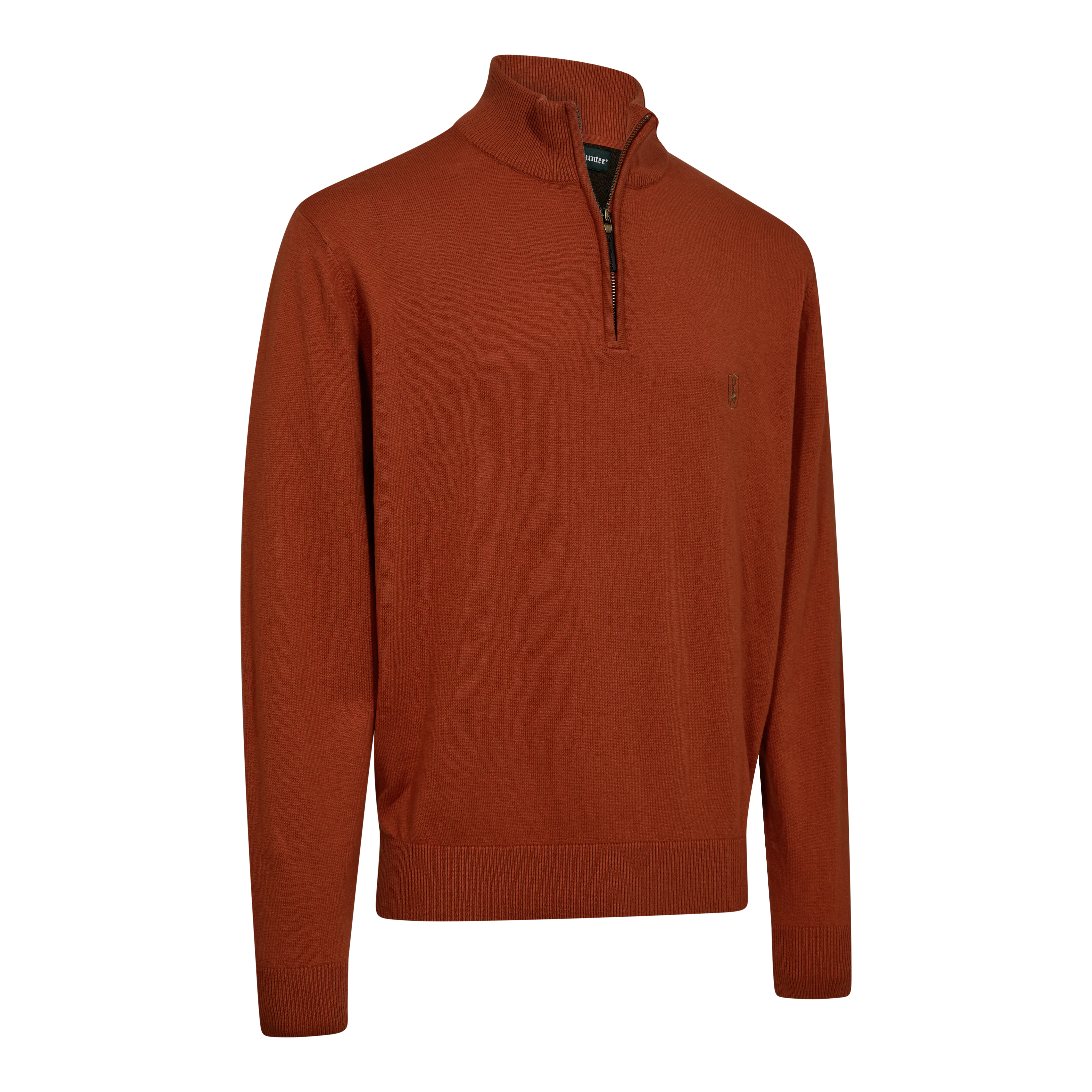Harrington Stickad tröja med dragkedja i halsen Oak Rust Melange - Deerhunter