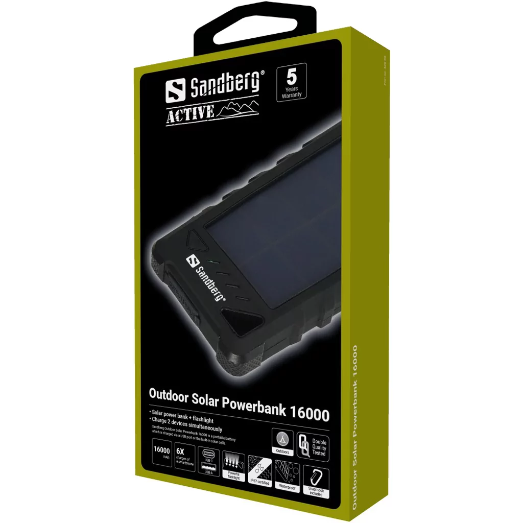 Solcellsdrivet portabelt batteri 16000 mAh - Sandberg - Image 4