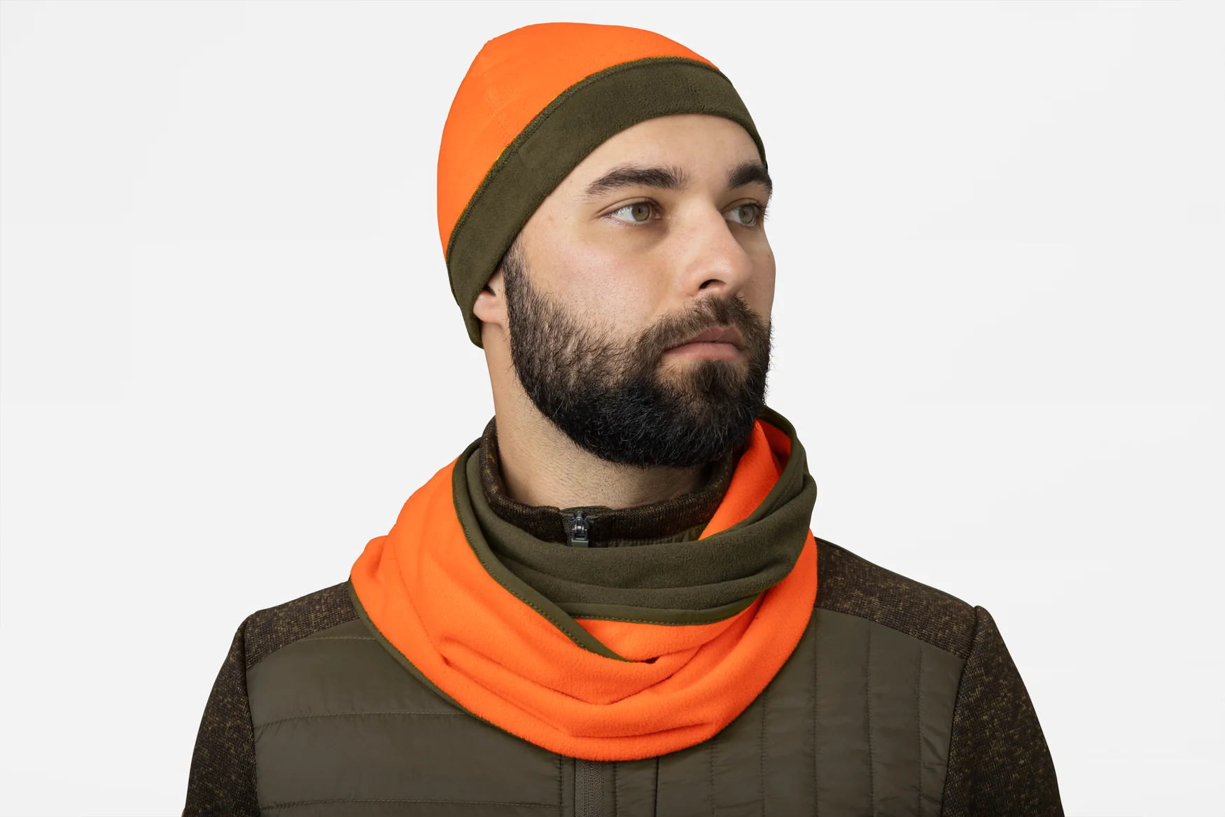 Vändbar fleece halsduk Pine green/Hi-Vis orange - Seeland