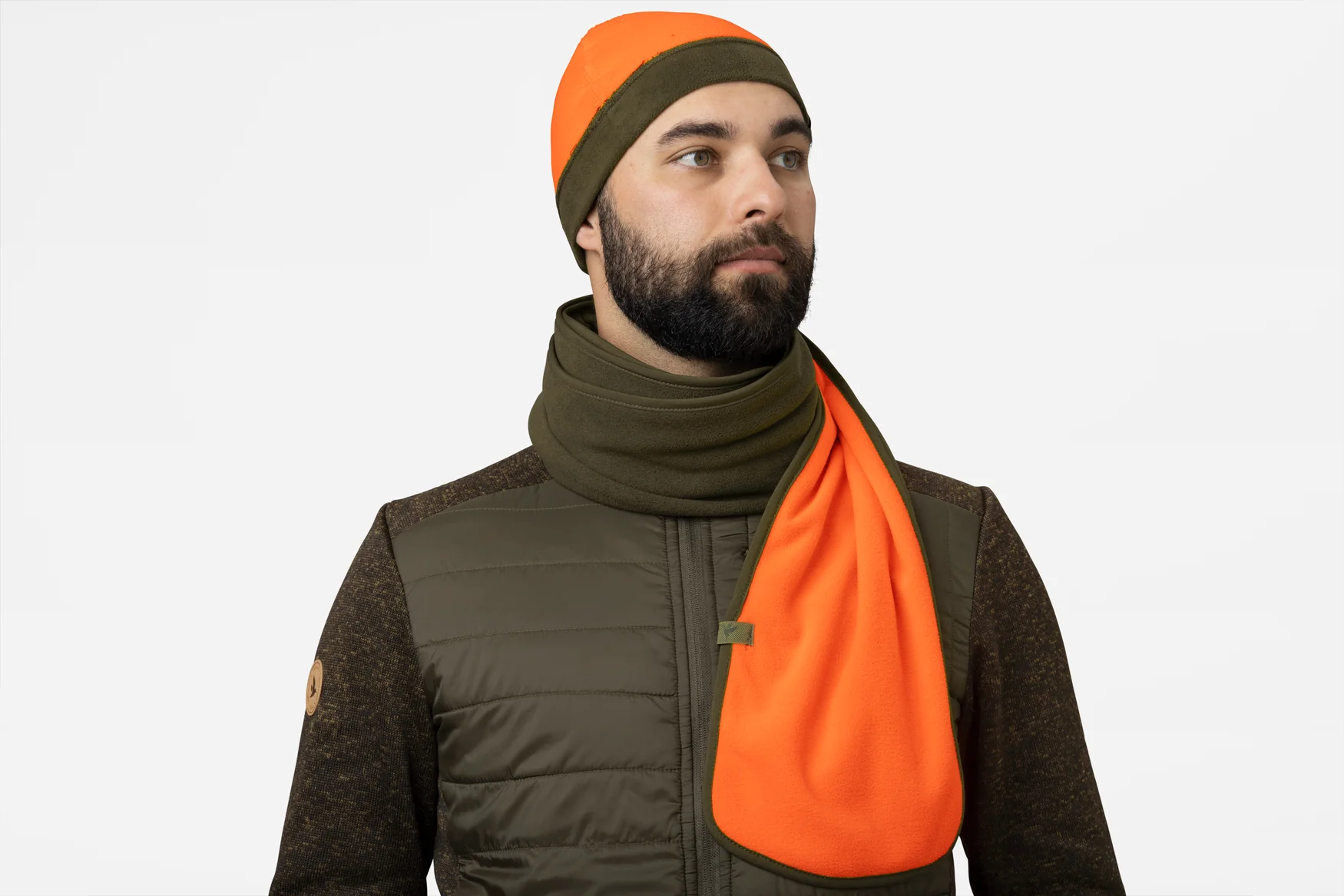 Vändbar fleece halsduk Pine green/Hi-Vis orange - Seeland - Image 2